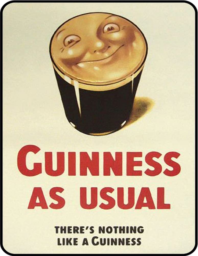 BigBazza Vintage Advertising Wall Tin Plaque 20x15cm - Pub Shed Bar Man Cave Home Bedroom Office Kitchen Gift Metal Sign - Retro Guinness As Usual Drink Stout Ale Pint Glass Advert inspired
