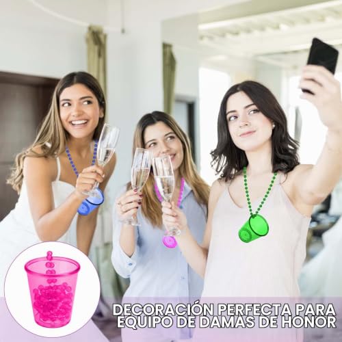 Miniatura 3 de Anzoat 18pcs Vaso De Chupito De Novia De Plástico Bellamente, Collares De Rristal De Chupito Con Cuentas Portátiles Ligeros En 6 Colores, Collar Vaso De Chupito De Despedida De Soltero Diy Bc-18