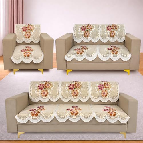 Image of Homerz Premium 'Surya Series' Sofa Cover | Stylish Sofa Protector | Net Fabric | Anti-Stain & Washable Slip Cover Exact Size Antislip (Exclusive Yellow, 6 (3+2+1) Seater, Seat Cover with Backrest)