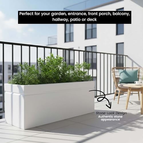 Image of Go Hooked Recta 30x12 Inch Large Planter Pot | Big Size Outdoor & Indoor Pot for Plants | Modern Design, Lightweight & Durable Rectangle Polymer Flower Pot for Balcony, Terrace & Garden (White)