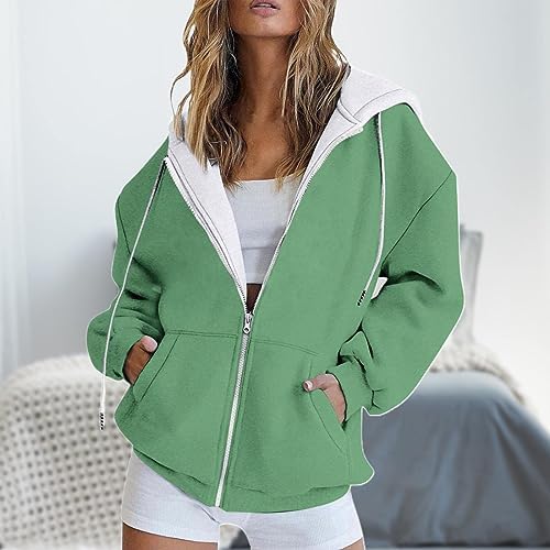 Womens Casual Print Lange Mouw Rits Hooded Jas Pocket Sweatshirt Tops Zip Up Fleece Hoodie Vrouwen, Blauw, XXL