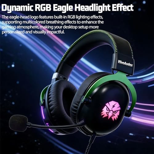 Vliveaudax Wired Gaming Headset, RGB Lighting Over Ear Headphones with 7.1 Virtual Surround Sound, Noise Canceling Mic for PC PS5 PS4, Memory Foam Ear Pads, USB Sound Card A/C - 1