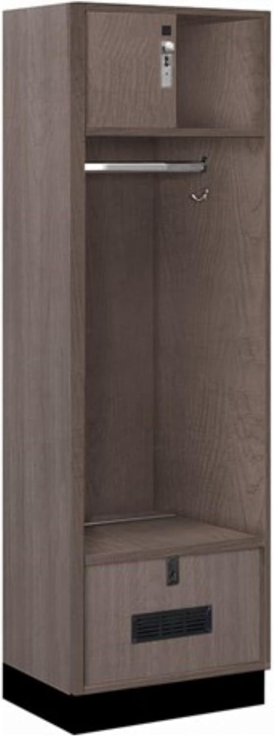 Salsbury 24" Wide Premier Wood Open Access Locker - 6 Feet High - 18 Inches Deep - Skyline Walnut - Silver Hasps