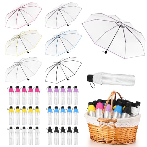 Yeyeplum 30 Pcs Wedding Umbrellas Bulk with Basket 37 Compact Windproof Umbrellas for Wedding Guests Outdoor Party Events(Foldable Multicolor)