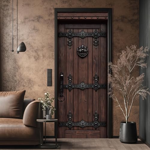 arricraft 2 Pcs Self-Adhesive Door Sticker, 31.5x78.7 Retro Wooden Pattern Door Murals Stickers PVC Door Removable Wallpaper Decoration for Bedrooms ​Living Room