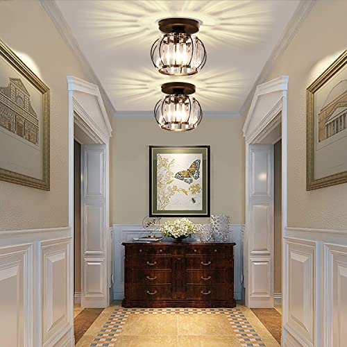 Semi Flush Mount Ceiling Light Fixture 2-Pack Mini Crystal Chandelier Hallway Light Fixtures Ceiling Indoor Industrial Lighting Orb Modern Metal Cage E26 For Hallway Entryway Porch Closet Foyer Hall #TOP1