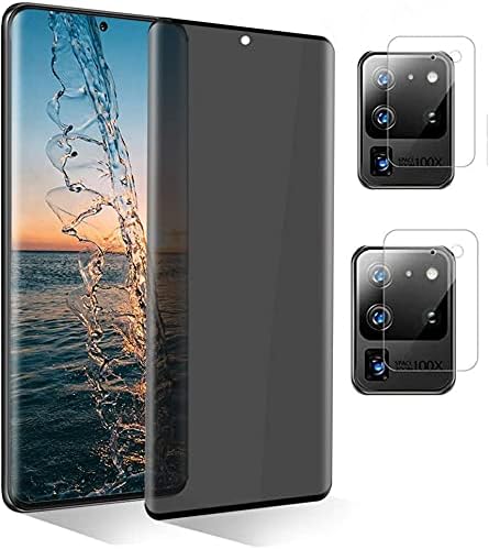 [1+2 Pack] Galaxy S20 Ultra Screen Protector [Privacy][Camera Lens Protector][3D Curved][Touch Sensitive][Easy Installation][Bubble Free] for Samsung Galaxy S20 Ultra 5G (6.9Inch)