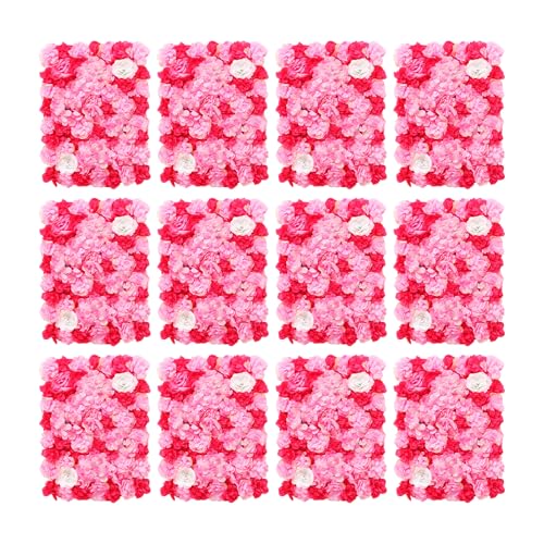 Flower Wall Panels 3D Flower Wall Backdrop, 12Pcs Artificial Flower Wall Panel Silk Rose Floral Decorative Faux Flower Wall Background for Wedding Home Decoration (Pink, Rose Red,15.75*23.62in)