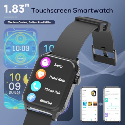 Smart Watch for Men, 120 Sports Modes Smartwatch with 1.83" HD, Alexa Built-in, Heart Rate/Sleep Monitor, IP67 Waterproof, Bluetooth Call & Music Control Fitness Watch for iPhone/Android (Black) by TRAUSI - Used condition - Image 3
