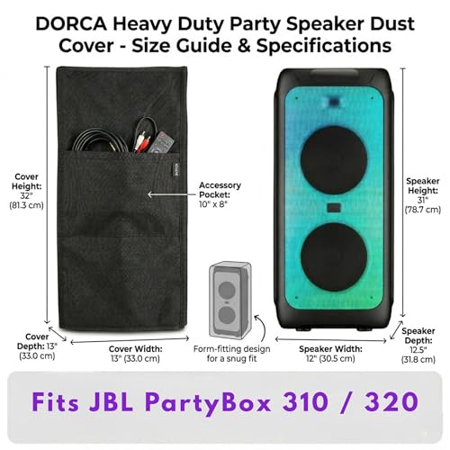 Image of Dorca Dust Cover for JBL PartyBox 320 Portable Party Speaker | Dust Proof, Water Resistant Protective Cover | Keeps Speaker Looking New | Black