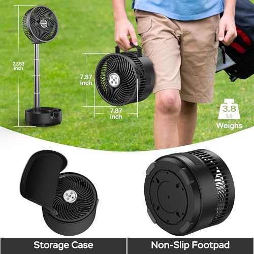 MORECORE 20000mAh Rechargeable Camping Fan, Foldable with 9-Speed & Auto Oscillating, Colorful Lights & Timer, LED Digital Display, 112HRS Running for Tent RV Emergency Garage (Black with Case)
