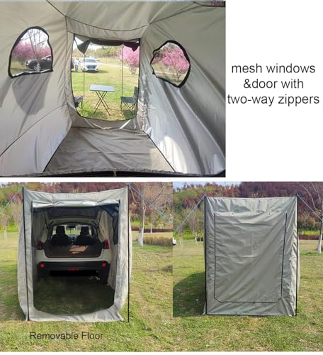 TentHome Waterproof SUV Tailgate Tent Awning Canopy with Floor, Car Tent Attachment for Camping Hatchback,Fit for CUV, SUV and Minivans (Warm Grey (with poles)) - Image 4