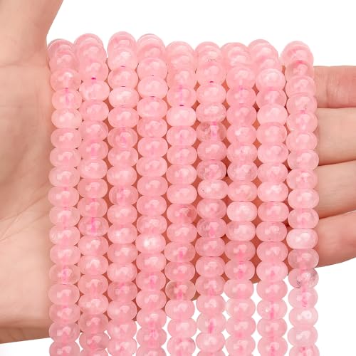 BONNY BOXX 1 Strand Natural 5 * 8mm Pink Quartz Rondelle Beads, Natural Abacus Disk Stone Beads Loose Spacer Gemstone for DIY Bracelet Necklace Jewelry Making