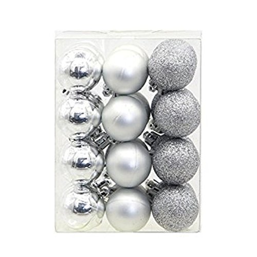 Christmas Tree Decoration 24 Pack 3cm Silver Shatterproof Baubles Hanging Home Party Ornament Decor (Silver)