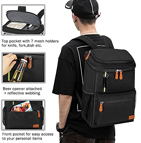 Voova Backpack Cooler Insulated Waterproof Leakproof Cooler Back Pack, Portable Soft Sided Coolers Bookbag For Men Women To Beach Lunch Picnic Camping Hiking Fishing Travel Trips, 30 Cans, Black #TOP2