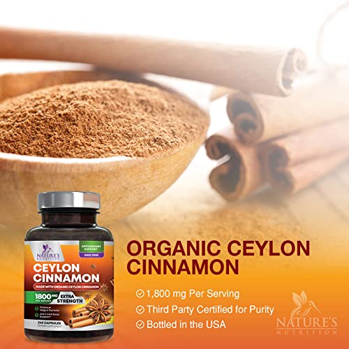 Ceylon Cinnamon Capsules, Certified Organic Cinnamon Supplement - Sri Lanka Ceylon Cinnamon Powder Caps - Nature's Best Vegan True Cinnamomum Verum Vitamins, Non-Gmo, Gluten Free - 240 Capsules #TOP2