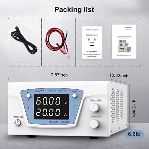 Image of DC Power Supply Variable, 60V 20A 1200W Bench Power Supply with Encoder knob, High Power Adjustable Switching Power Supply with OCP Switch, Variable Power Supply with Output Enable /Disable Button