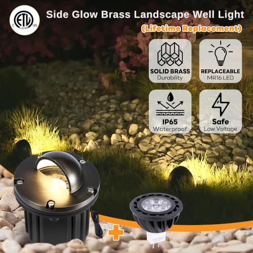 Gardenreet Outdoor Low Voltage Well Lights - Brass Low Voltage Replaceable Bulb In-Ground Lighting, 12V LED Beacon Top Fixture, Antique Bronze for Deck House Patio with 2700K Warm White MR16 Bulb by Gardenreet - Used condition - Image 2