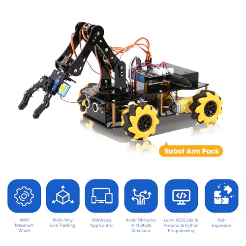 ACEBOTT 5DOF Smart Robot Arm Car Kit, 4WD Remote Control Car Compatible with Arduino/Python/Blockly Programming Project/STEM Education/Science Coding Kit for 12+ Teens and Adults Unique Gifts by ACEBOTT - Image 2