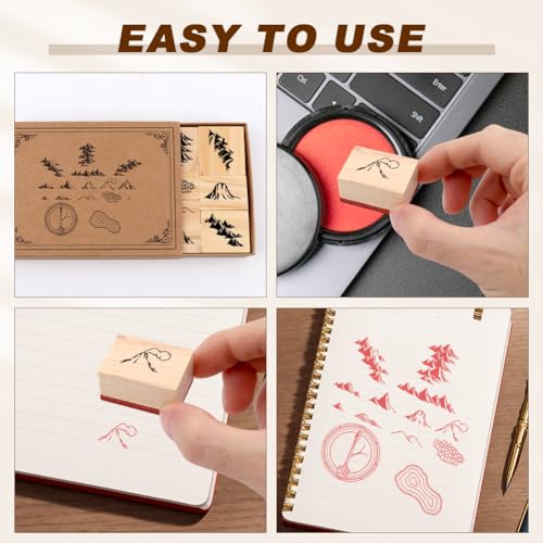 16 Pcs Wooden Rubber Stamps Set, Compass Mountains Combo Map Making Rubber Stamps Kit for RPG Adventures, Storytelling, Journal, Scrapbook, Planner, Letter, DIY Craft, with 100pcs Blank Cardboard - Thumbnail 7