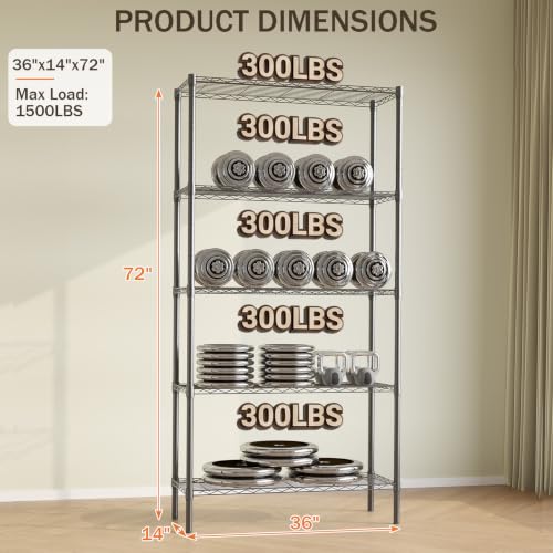 Image of GarveeTech Heavy Duty Garage Shelving Unit, 36 in L x 14 in D x 72 in H