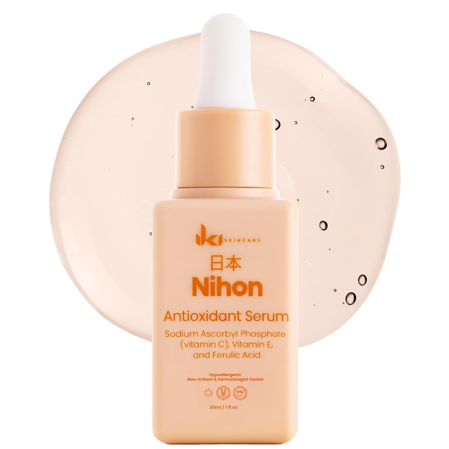 IKI Nihon Antioxidant Kojic Acid Serum - Kojic Acid + Ferulic Acid & Vitamin E and Vitamin C Serum for Face - Brightens, Evens Tone & Protects - Clean, Fragrance-Free, Cruelty-Free - 30ml