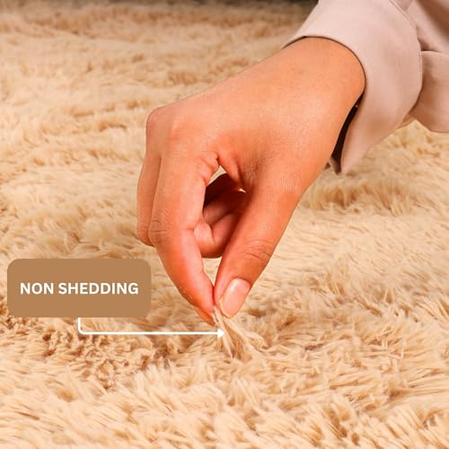 Hafaa Rugs Living Room Bedroom - Super Soft Fluffy Shaggy Small Area Rugs - Anti-Slip, Non-Shedding, Thick Pile (Beige, 50x80 cm) - 6