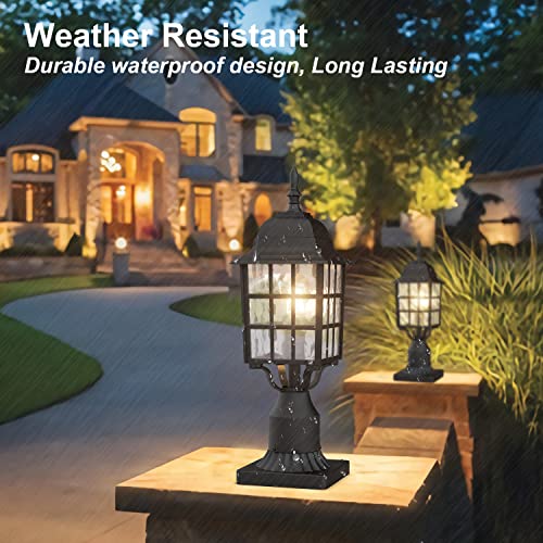 Aoceley 2-Pack Dusk To Dawn Outdoor Post Light, Exterior Lamp Post Light Fixture With Pier Mount Base, Exterior Pole Lantern Light, Black With Water Ripple Glass #TOP6