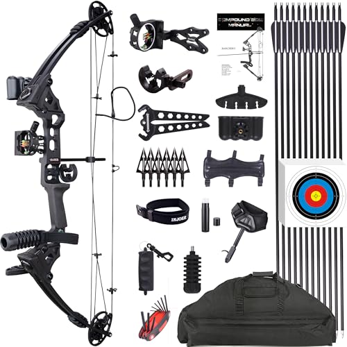 Archery Compound Bow Set 20-70 LBS, Draw Length 24"-30", up to IBO 320 fps, Hunting Compound Bow with All Accessories for Archery Hunting Target Shooting Practice (Black Right Handed)