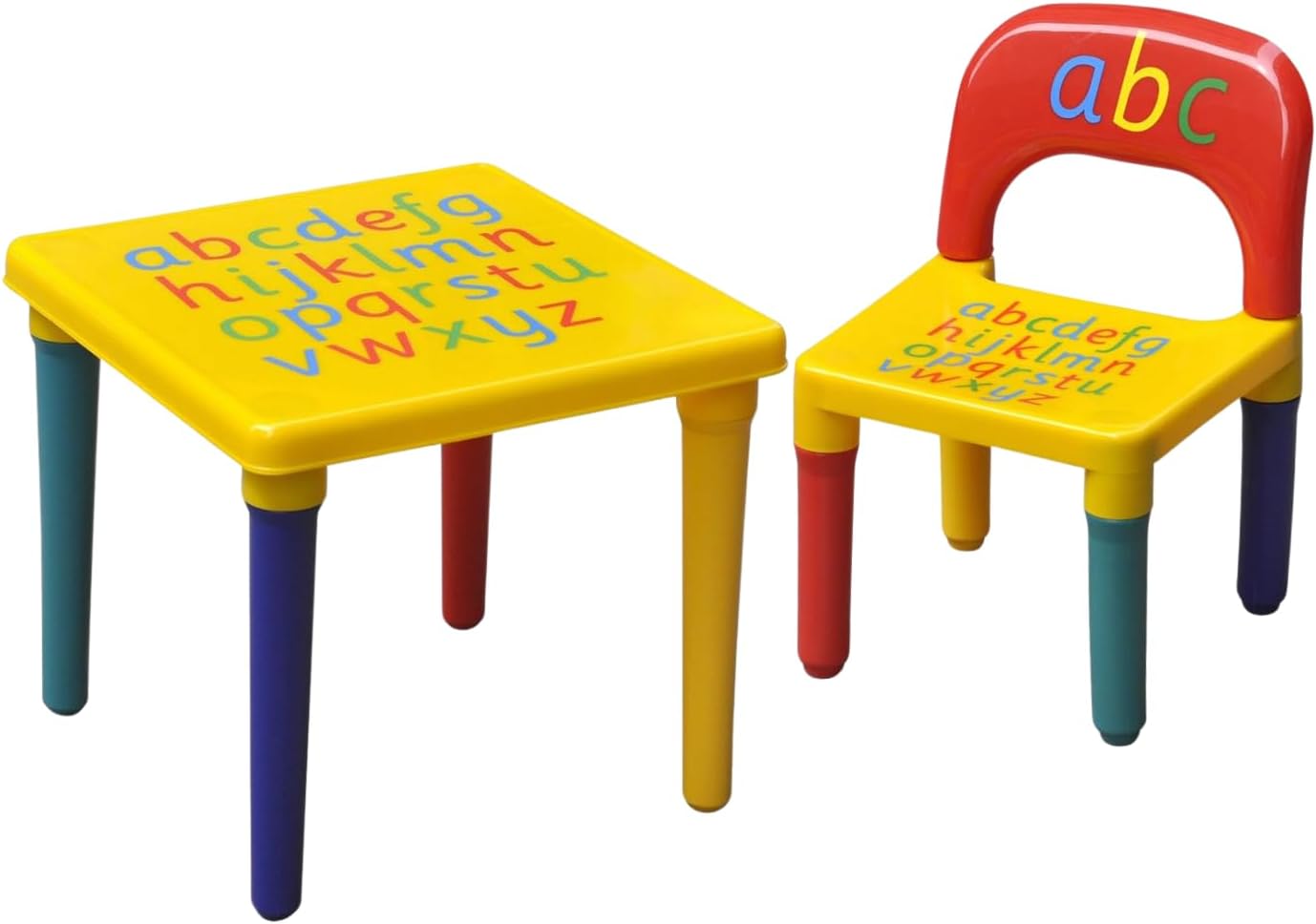 Trendi ABC Alphabet Plastic Table & Chair Set - Vibrant, Durable Kids Furniture for Learning & Play | Toddlers | Multi-Color Plastic Furniture for Kids UK (Yellow & Red)