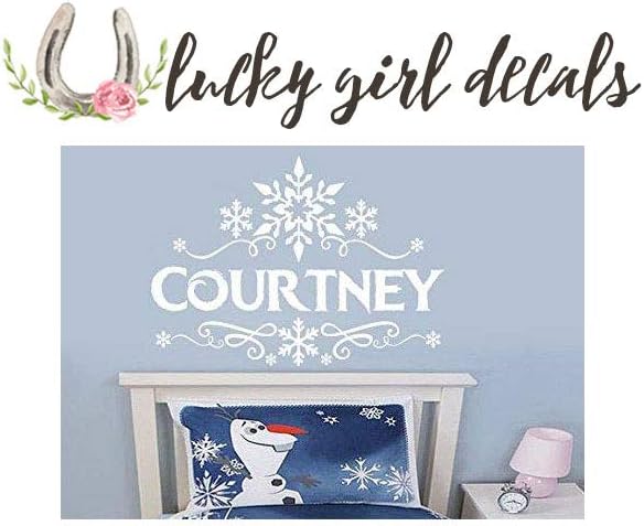 Lucky Girl Decals Vinyl Wall Decor Snowflake Personalized Custom Name 30 inches Wide by 21.5 inches high
