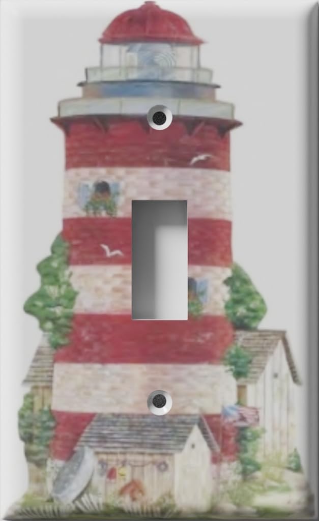 Candy Cane Lighthouse Decorative Light Switch Cover - Single Toggle Wall Plate