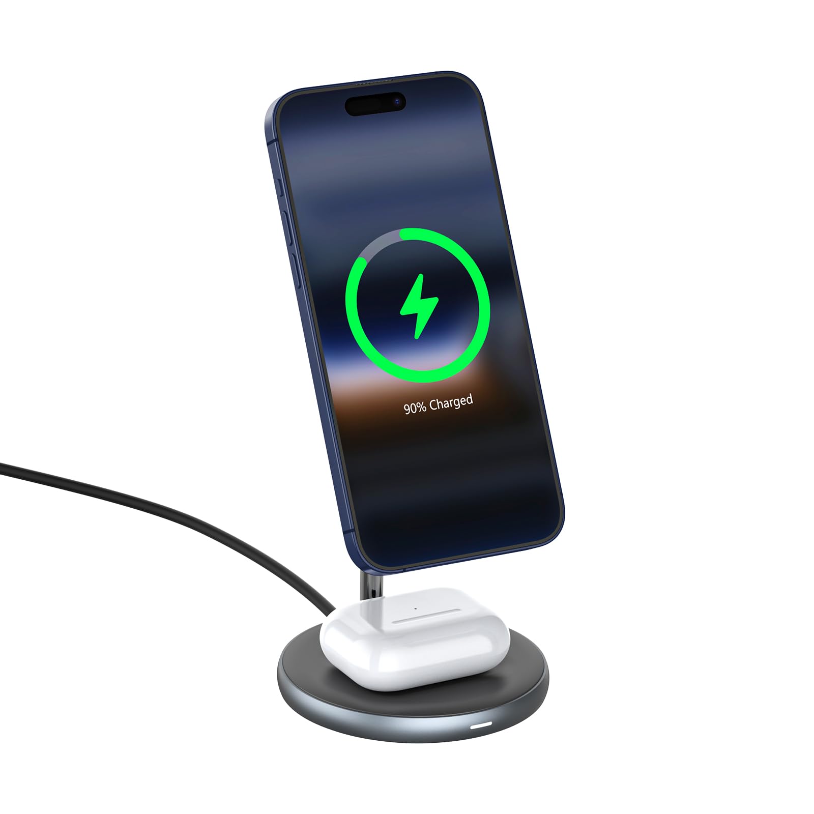 ZIKE 2-in-1 Ladegerät mit MagSafe, 15 W iPhone Ladeständer Dual Induktive Ladestation Fast Magnetische Kabelloses Ladegerät für iPhone 17 Pro/16/15/14 Pro/Airpods Pro, mit Standby Mode