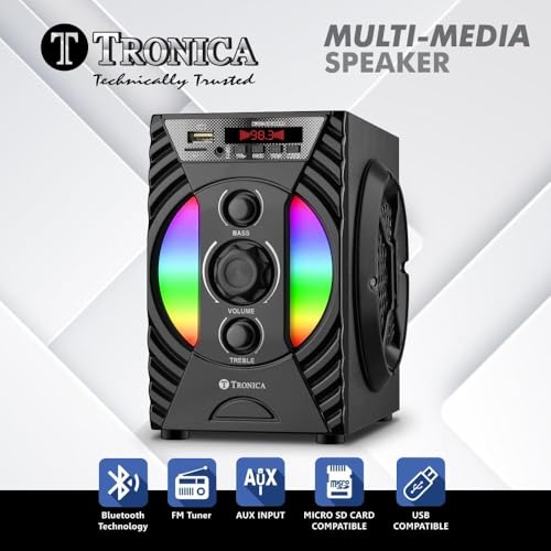 Image of TRONICA Enjoy V2 30W Portable Bluetooth Home Theater System | Wooden Multimedia Speaker for Smart TV, Mobile, Laptop | Supports USB, AUX, FM Radio & Remote & Display | Cinematic Sound for Home
