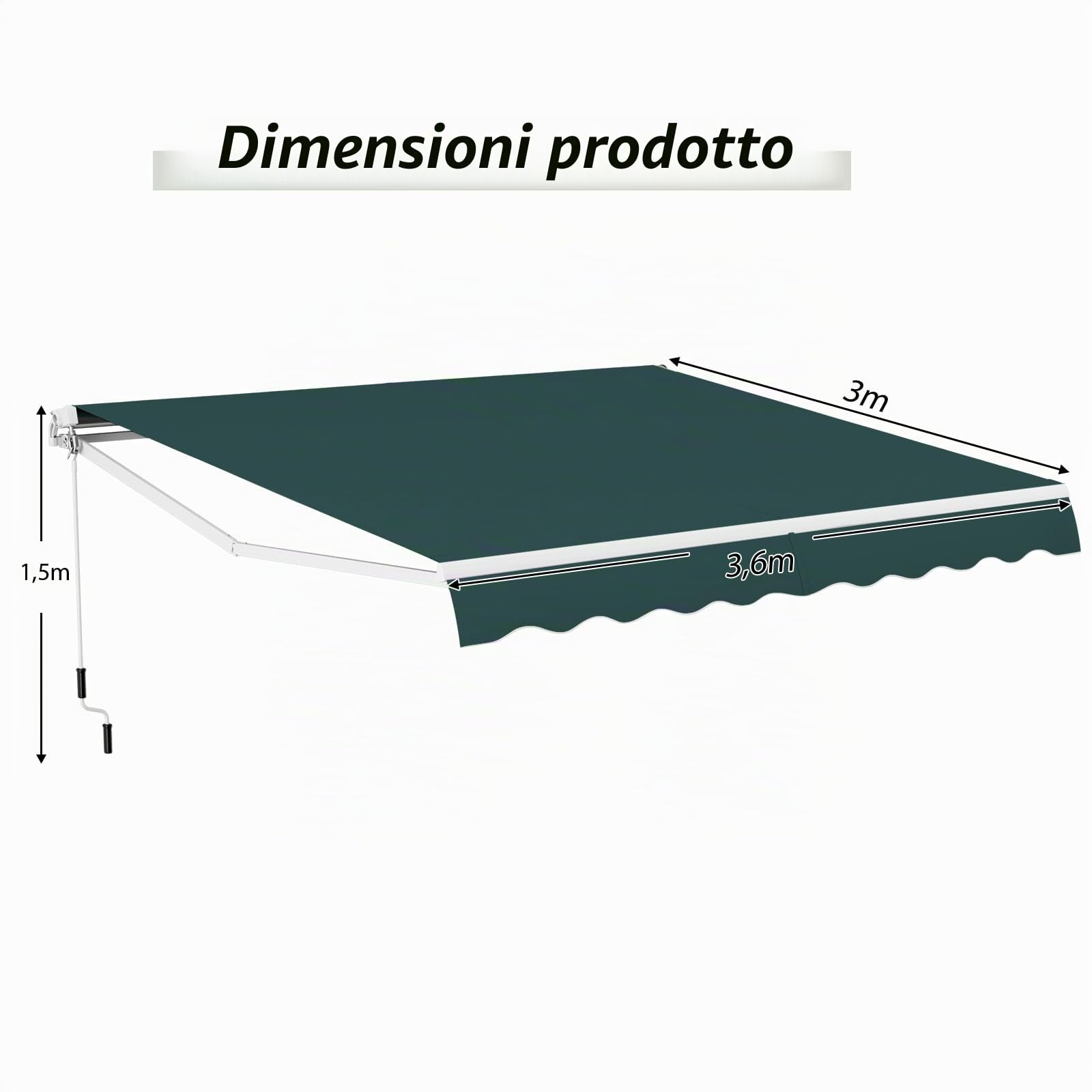 HOMASIS Tenda da Sole per Esterno, 3,6x3M, Tenda Estensibile da Veranda da Giardino, Superficie Impermeabile e Telaio in Alluminio, Tenda da Sole a Caduta per Balcone, Terrazzo (Verde)