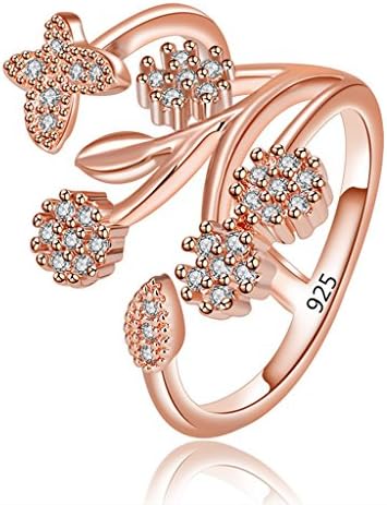 Orris Cute Sterling Silver Diamond Mounted Crystal Adjustable Free Size Open Ring for Women Girls