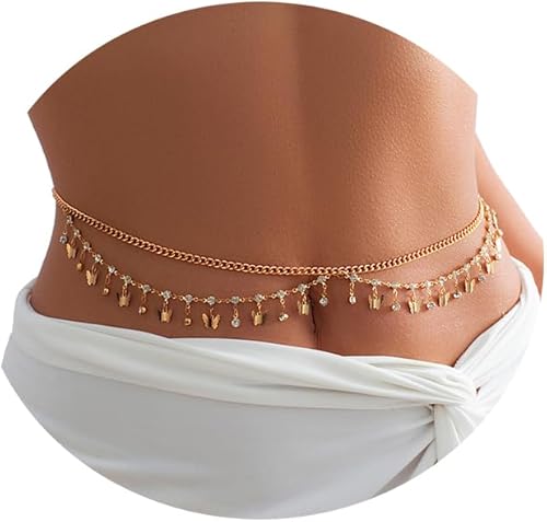 Sexy estrellas colgante de diamantes de imitación cadena de cintura cinturón verano estrella borla cadena cuerpo cadena festival rave vientre collar