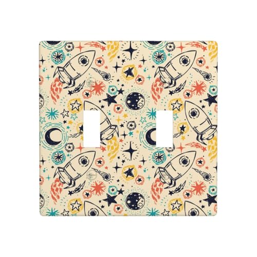 Toggle Light Switch Cover Plate, 2 Gang Wall Plates Standard Size 4.5 x 4.5, Rockets Double Light Switch Cover Plate Decorative, Outlet Covers Wall Plate