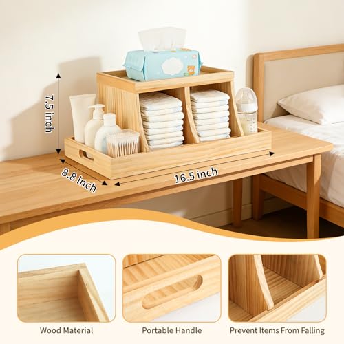 Three colors Diaper Organizer, Wooden Diaper Caddy Organizer, Changing Table Organizer, Diaper Storage Organizer, Nursery Baby Organization (Brown) - Thumbnail 4