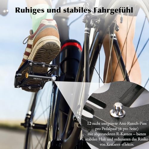 Fahrradpedale, CNC-gefräste Aluminium MTB Pedale mit Cr-Mo-Stahlachse, 306g Extra Breite Rutschfeste Flat Pedale mit Abgedichtete Lager, 9/16\ Pedale Fahrrad für Gravel, Rennrad, Mountainbike,Trekking