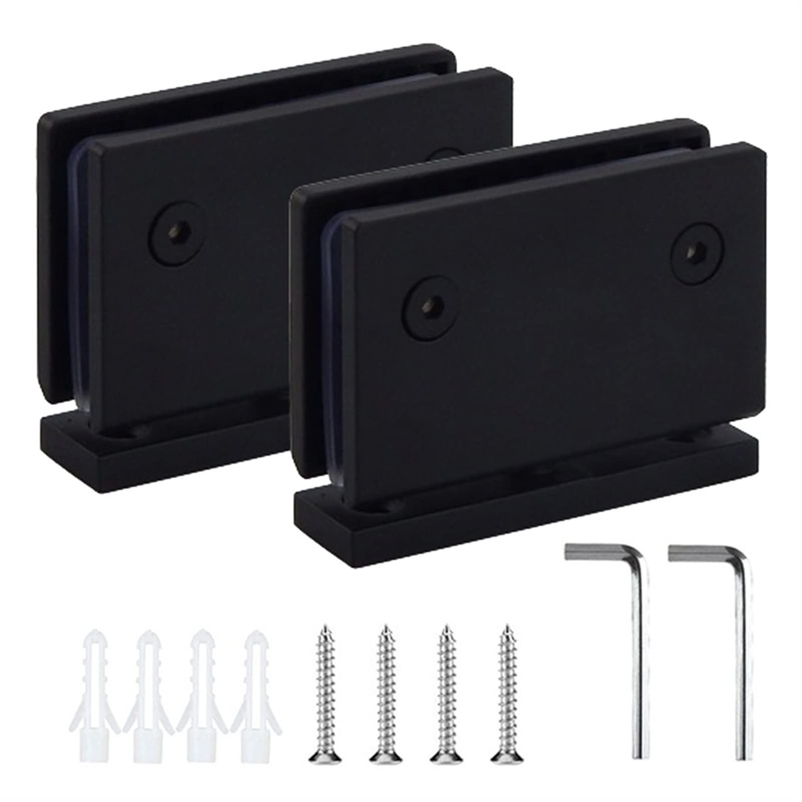 2PCS 360° Glass Door Hinges, Heavy Duty 304 Stainless Steel Glass Bathroom Door Clip for 6-12mm Frameless Glass(Black)