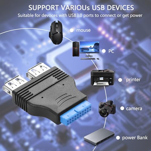 CERRXIAN Zestaw 3 adapterów USB 3.0 na 20-pinową płytę główną USB 3.0 20-pinowy do wewnętrznego podwójnego USB 3.0 do złącza Windows do portów USB bezpośrednio na płycie głównej