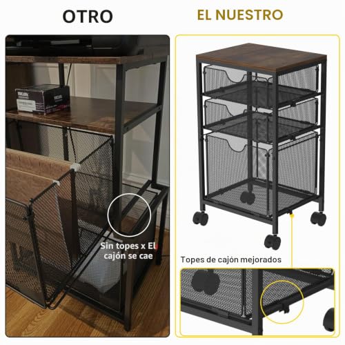Miniatura 6 de Bohdk Carrito De Archivos Rodante, Carrito De Archivos Para Almacenamiento Debajo Del Escritorio, Archivador Móvil De Madera Y Malla Con 3 Cajones Deslizantes, Para A4, Carpetas De Archivos Colgantes