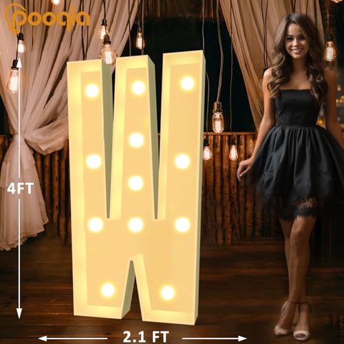 Image of Pooqla 4 FT Marquee Light Up Letters, Cool White and Warm White Marquee Letter 4 Feet Tall, Giant LED Sign Big Mosaic Letter W for Balloons Birthday Party Anniversary Wedding Decorations