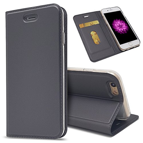 Copmob Funda Libro iPhone 6,Funda iPhone 6S,Clásico Flip Billetera Funda de Cuero PU,[1 Ranura][Cierre Magnético][Función de Soporte],Funda Piel Carcasa Case para iPhone 6/6S - Negro Cover