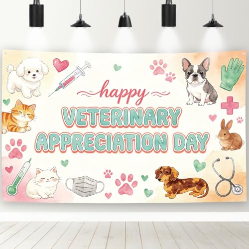 Hokinaa Vet Tech Week Decorations - Happy Veterinary Appreciation Banner