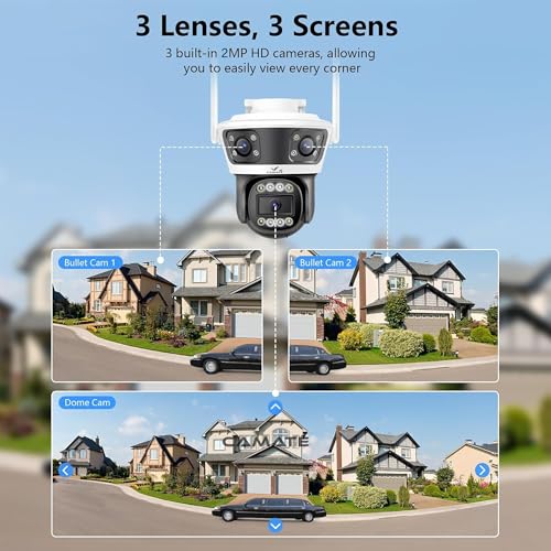 Image of Camate Phoenix Trio 2+2+2MP (4G SIM Based) Triple Lens PTZ Outdoor CCTV Camera | Color Night Vision, Smart Tracking, 2-Way Audio, Weatherproof, 256GB Support