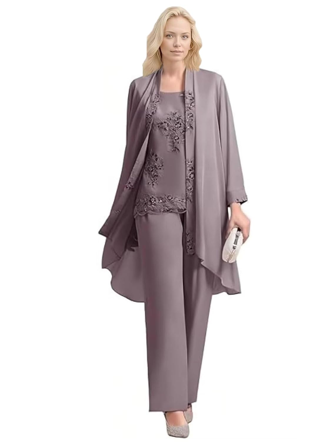 Mother of The Bride Pant Suits Chiffon Lace Applique Plus Size Formal Wedding Guest Pants Outfit for Women