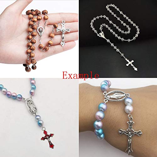 50Pcs Antique Silver Picture Jesus Enamel Our Lady Miraculous Medal Floral Rosary Centerpiece Alloy Crucifix Cross Mother's Day Pendants Charms For Jewelry Making (M218) #TOP4