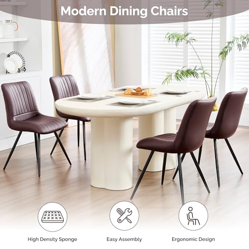 Image of Dining Chairs Set of 8, Modern Dining Chairs with Thick Cushions, PU Leather Upholstered Kitchen Dining Room Chairs with Metal Legs for Dining Living Room (Dark Brown)